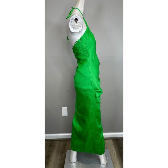 NWT Simkhai Hansel Halter Neck Linen Sleeveless Ruched Maxi Dress Parakeet Sz 2 - Picture 5 of 7